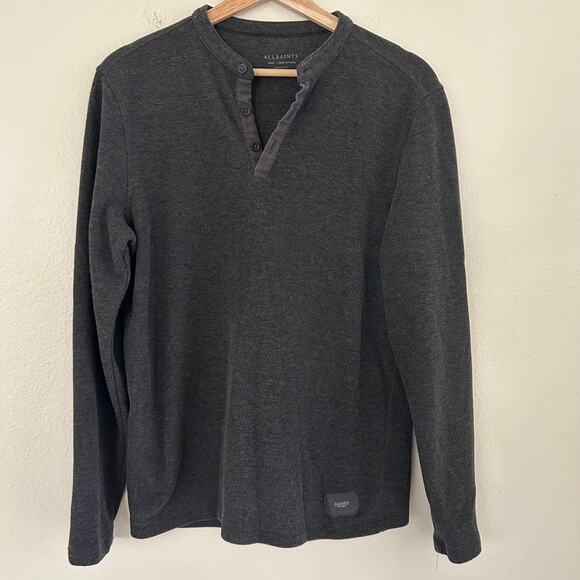 AllSaints Henley Shirt Pullover SZS Regular Fit Gray Long Sleeve Ribbed - Picture 1 of 10